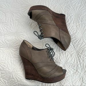 Seychelles leather lace-up wedge peep-toe booties. Size 6. Good used condition